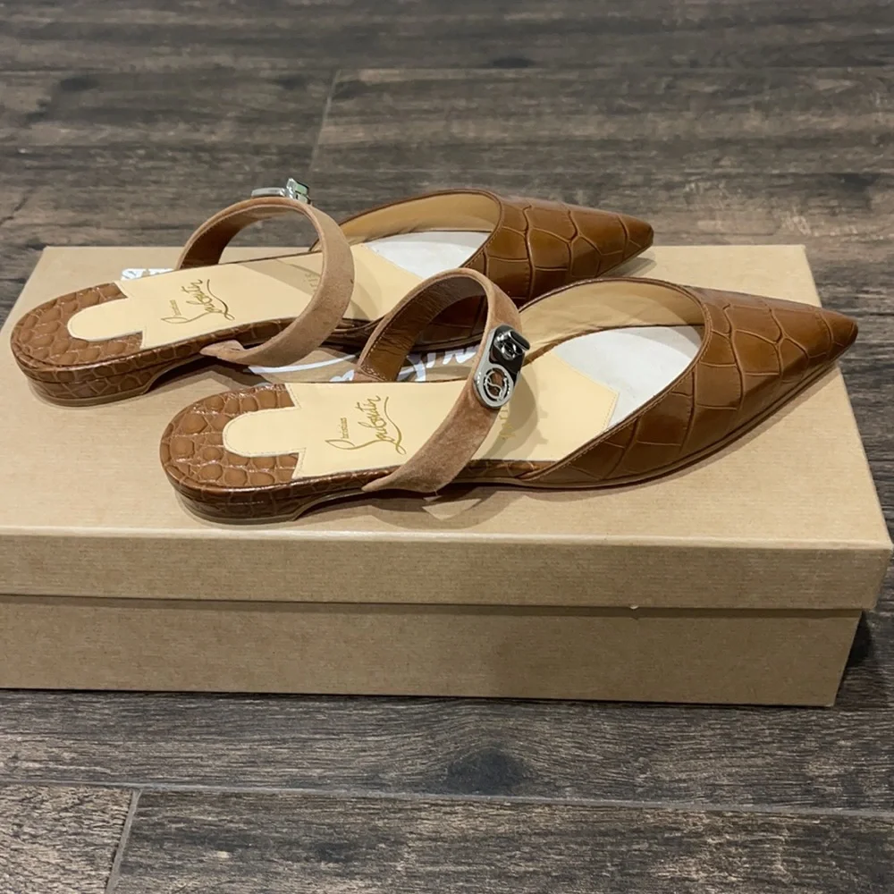 CHRISTIAN LOUBOUTIN Choc Lock croc-effect leather slippers BNIB 36.5 - Picture 8 of 10